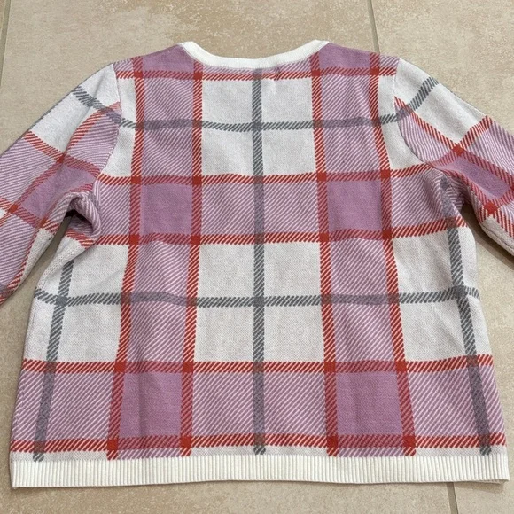 Tahari Red and Pink Plaid Sweater - Picture 5 of 6